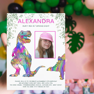 Invitation Carte Postale Fête d'anniversaire de filles sur le thème des din