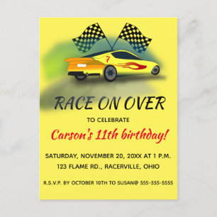 Invitation Carte Postale Fête d'anniversaire de voiture de course modifiabl