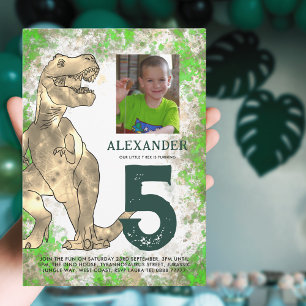 Invitation Carte Postale Fête d'anniversaire des 5 ans du dinosaure T-Rex
