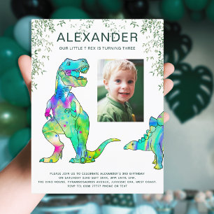 Invitation Carte Postale Fête d'anniversaire des garçons dinosaures colorés