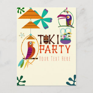 Invitation Carte Postale Fête d'anniversaire des oiseaux Tiki Vintage Luau 