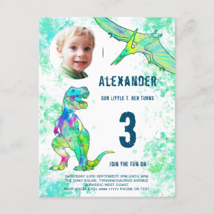Invitation Carte Postale Fête d'anniversaire dinosaure Photo Aquarelle