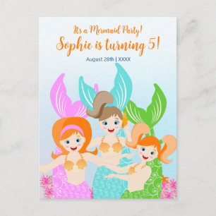 Invitation Carte Postale Fête d'anniversaire girly de sirène et amies