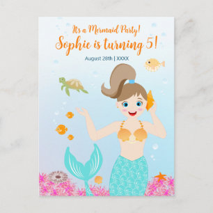 Invitation Carte Postale Fête d'anniversaire girly de sirène et amies