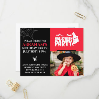 Invitation Carte Postale Fête d'anniversaire Red & Black Halloween