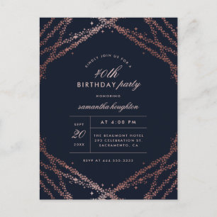 Invitation Carte Postale Fête d'anniversaire rose chique de bleu marine