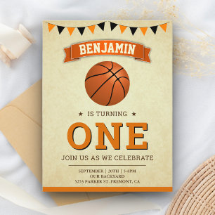 Invitation Carte Postale Fête d'anniversaire Vintage Sports Basketball 1ère