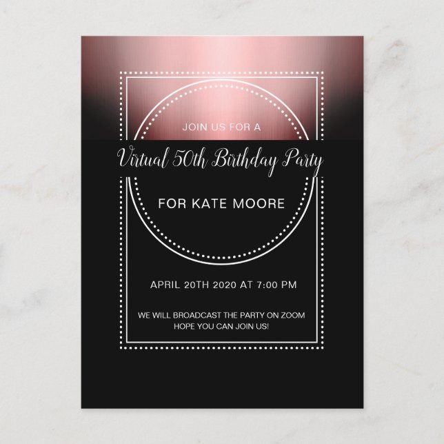 Invitation Carte Postale Fête d'anniversaire virtuel Rose métallique Gold N (Devant)