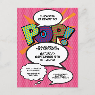 Invitation Carte Postale Fête de bébé Photo Moderne Rose Fun Comic