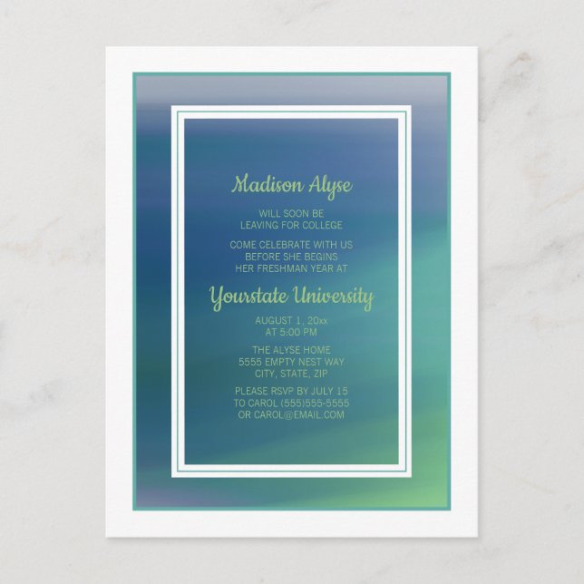 Invitation Carte Postale Fête de coffre de dortoir universitaire Teal Blue  (Devant)