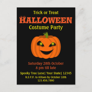 Invitation Carte Postale Fête de costume de citrouille d'Halloween