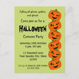 Invitation Carte Postale Fête de costume de citrouille d'Halloween