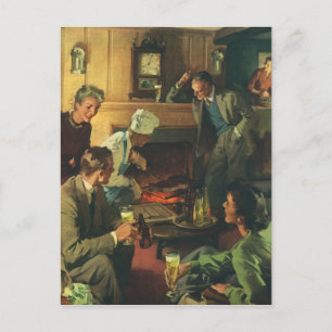 Invitation Carte Postale Fête de famille vintage, cuisson de steaks et bois