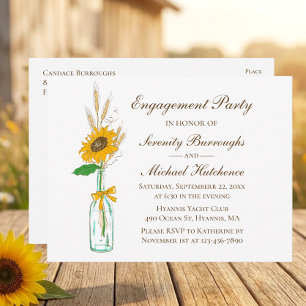 Invitation Carte Postale Fête de Fiançailles Florale de Tournesol Rustique 