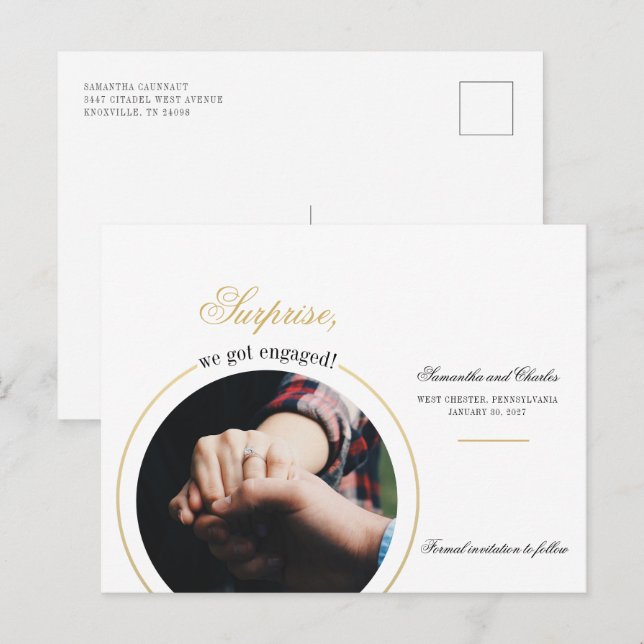 Invitation Carte Postale Fête de fiançailles photo de fiançailles moderne (Devant / Derrière)