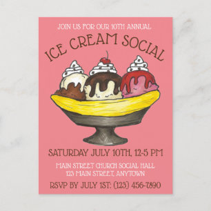 Invitation Carte Postale Fête de glace Dessert Banana Split Sundae