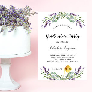 Invitation Carte Postale Fête de graduation lavande eucalyptus florales
