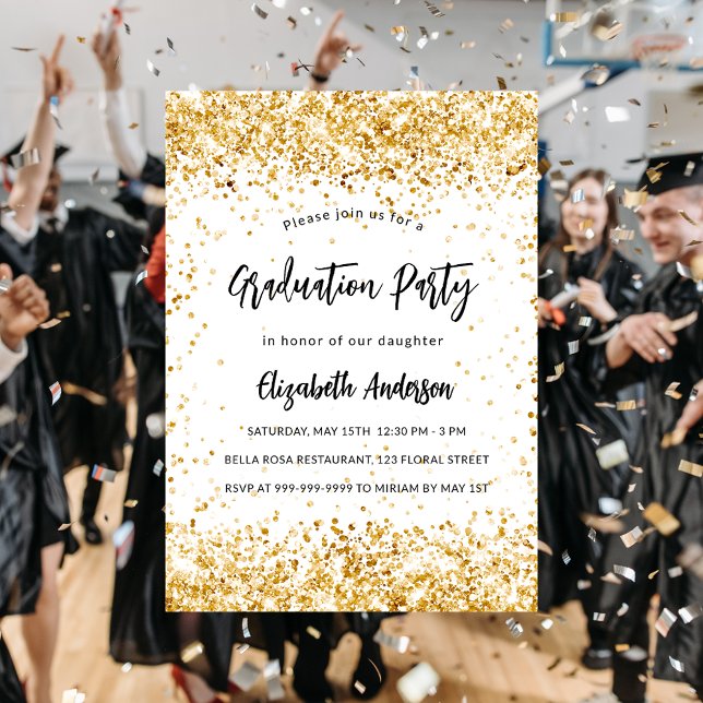 Invitation Carte Postale Fête de graduation parties scintillant or blanc gl (Créateur téléchargé)