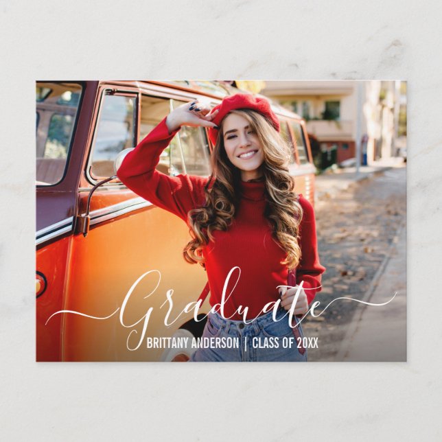 Invitation Carte Postale Fête de Graduation Photo Script moderne tendance (Devant)