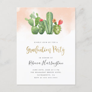 Invitation Carte Postale Fête de graduation tendance Blush Watercolor & Cac