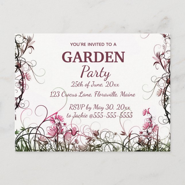 Invitation Carte Postale Fête de jardin fleuri modifiable (Devant)