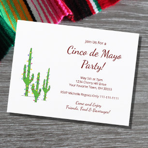 Invitation Carte Postale Fête de la Cactus Désert Cinco de Mayo    