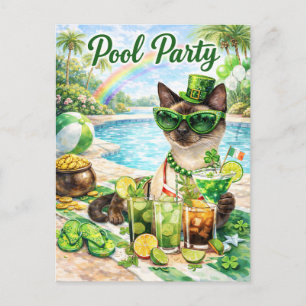 Invitation Carte Postale Fête de la Saint-Patrick, Fête piscine de la chatt