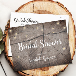 Invitation Carte Postale Fête de Mariage Champêtre avec Lucioles sur Bois