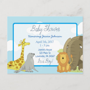 Invitation Carte Postale Fête de naissance sur le thème des animaux de la j