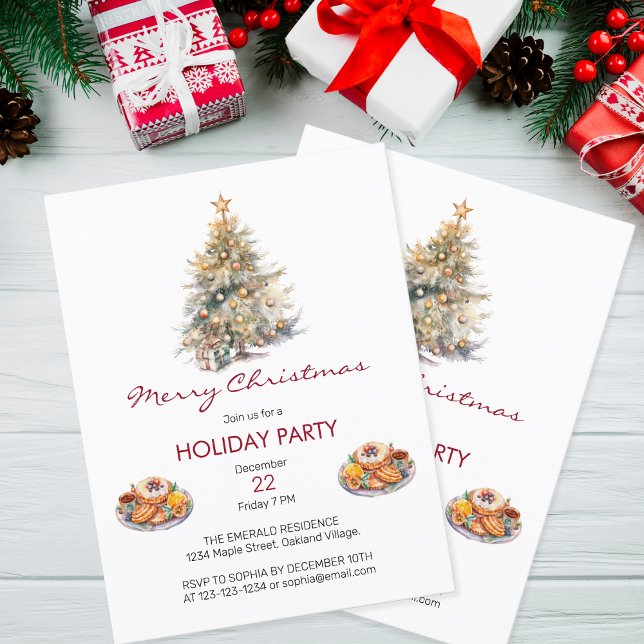Invitation Carte Postale Fête de Noël aquarelle (Créateur téléchargé)