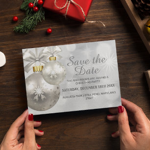 Invitation Carte Postale Fête de Noël Boule Argent et Blanc   Sauvegarder l