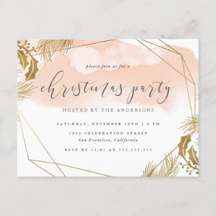 Invitation Carte Postale Fête de Noël Chic Blush Rose & Gold Foliing