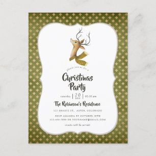 Invitation Carte Postale Fête de Noël rétro vintage Renne