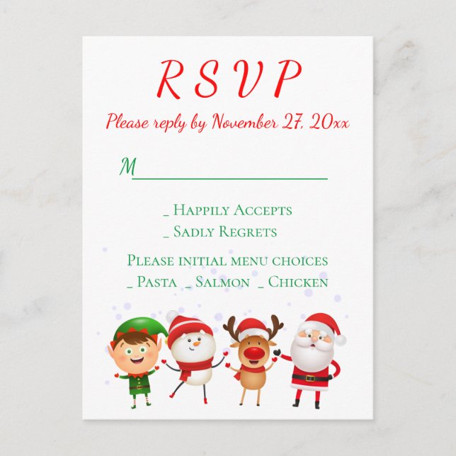 Invitation Carte Postale Fête de Noël RSVP Red Green Père Noël (Devant)