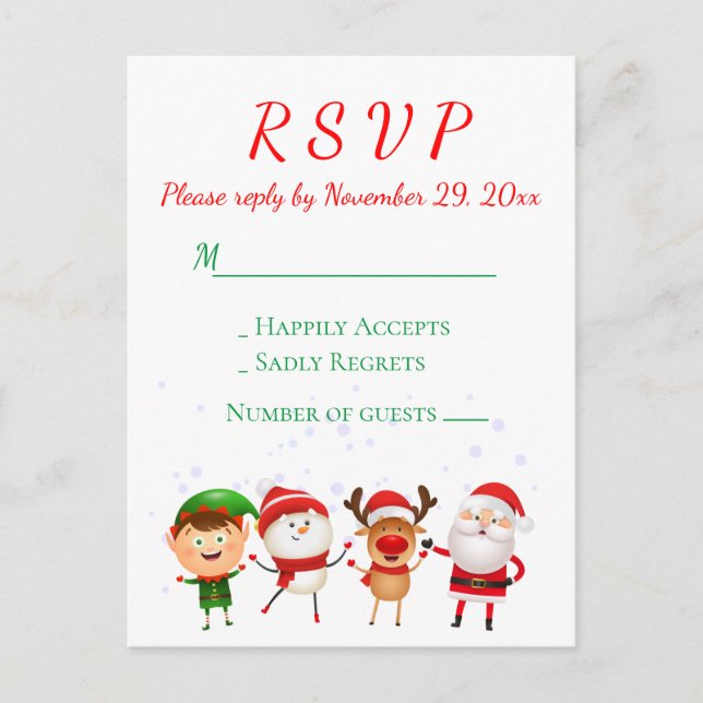 Invitation Carte Postale Fête de Noël RSVP Red Green Père Noël (Devant)