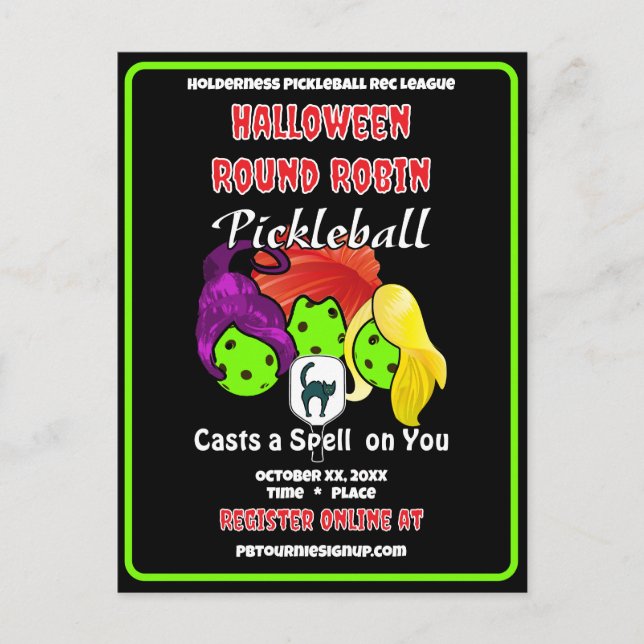Invitation Carte Postale Fête de pickleball Halloween Les sorcières jettent (Devant)