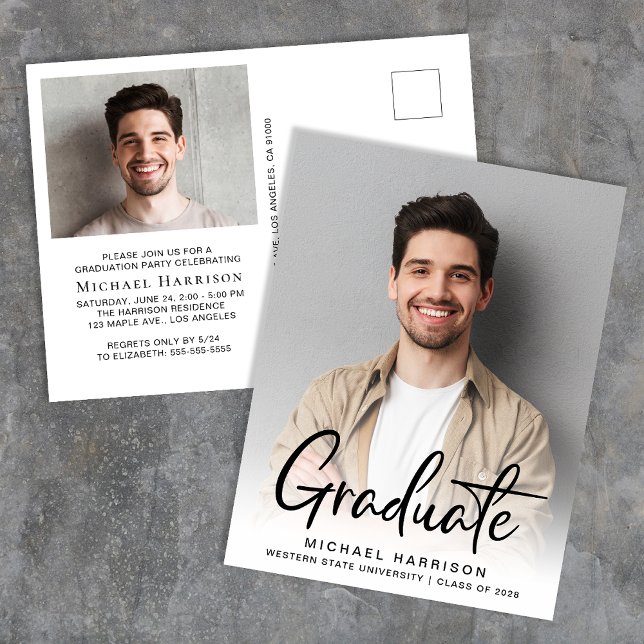 Invitation Carte Postale Fête de remise de diplômes avec photo et écriture  (Créateur téléchargé)