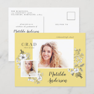 Invitation Carte Postale Fête de remise de diplômes élégante et multiphoto 