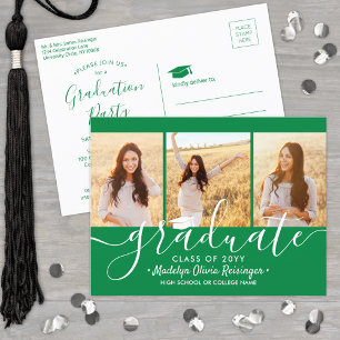 Invitation Carte Postale Fête de Remise de Diplômes Moderne Vert et Blanc 3