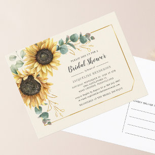 Invitation Carte Postale Fête des mariées à script floral de tournesol Euca
