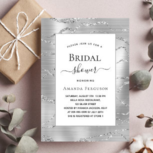 Invitation Carte Postale Fête des mariées argent blanc élégant