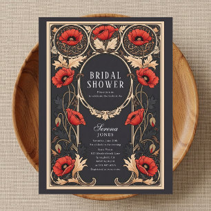 Invitation Carte Postale Fête des mariées Art nouveau Red Poppy
