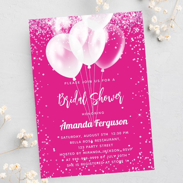 Invitation Carte Postale Fête des mariées ballons blancs rose chaud (Créateur téléchargé)