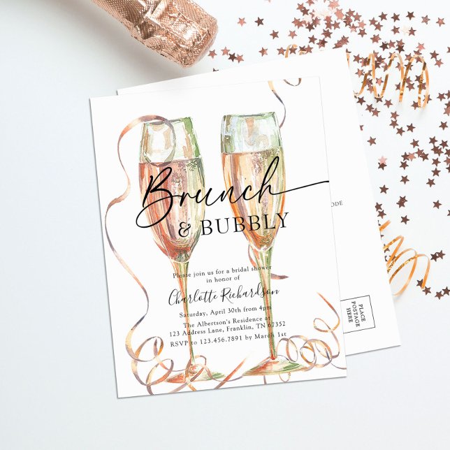 Invitation Carte Postale Fête des mariées Brunch & Bubbly (Créateur téléchargé)