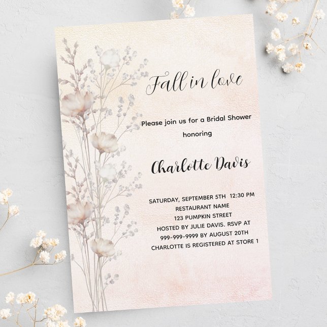 Invitation Carte Postale Fête des mariées crème poussiéreuse fleurs sauvage (Créateur téléchargé)
