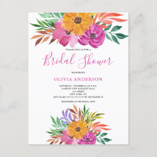 Invitation Carte Postale Fête des mariées d'aquarelle rose tropicale