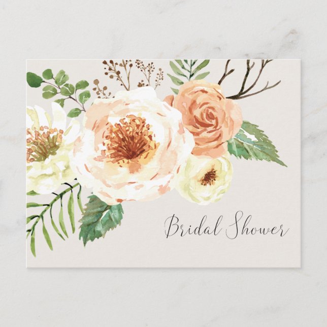 Invitation Carte Postale Fête des mariées de fleurs florales rustiques (Devant)