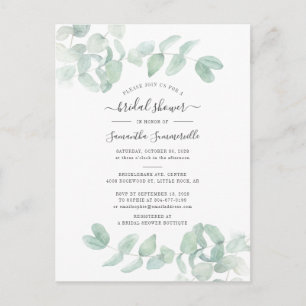 Invitation Carte Postale Fête des mariées de script botanique Eucalyptus Gr