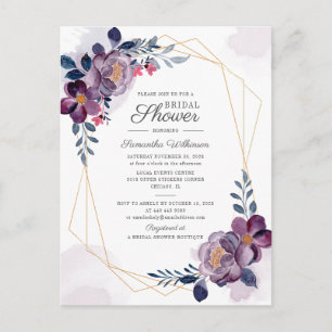 Invitation Carte Postale Fête des mariées de script géométrique florale vio