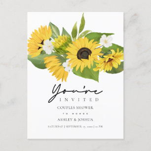 Invitation Carte Postale Fête des mariées de Sunflowers Greenery Couple